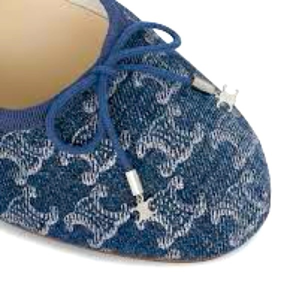 Celine Les Ballerines Triomphe Stamped Denim Ballerina w/Laces Retail $820 New - Picture 1 of 12